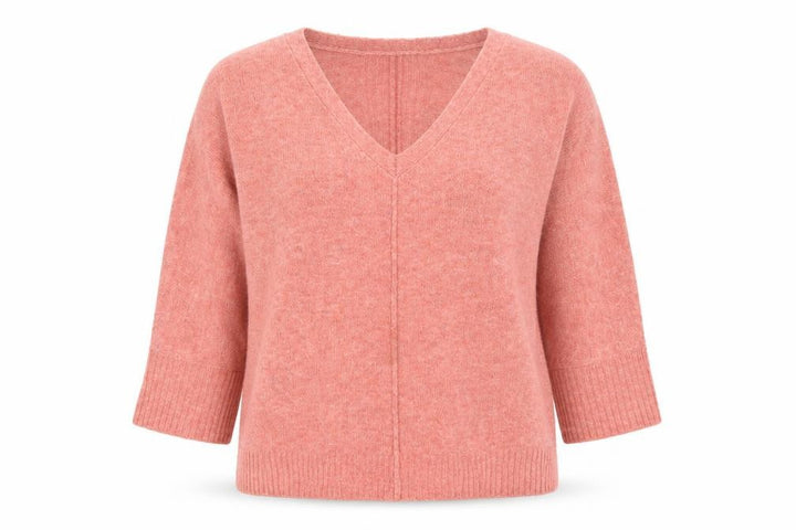 Monsoon Women Pink V-Neck 3/4 Sleeve Knit Pullover Jumper Size S