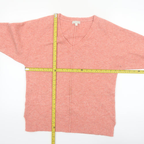 Monsoon Women Pink V-Neck 3/4 Sleeve Knit Pullover Jumper Size S