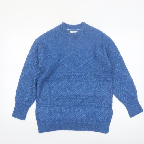 Marks and Spencer Per Una Women's Blue Cable-Knit Wool Blend Jumper Size S