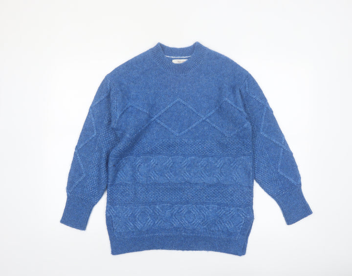 Marks and Spencer Per Una Women's Blue Cable-Knit Wool Blend Jumper Size S