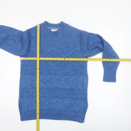 Marks and Spencer Per Una Women's Blue Cable-Knit Wool Blend Jumper Size S