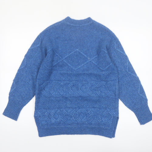 Marks and Spencer Per Una Women's Blue Cable-Knit Wool Blend Jumper Size S