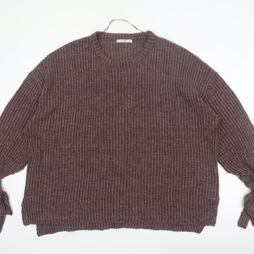 Pull & Bear Women Brown Acrylic Knit Crew Neck Jumper Size 10