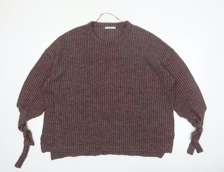 Pull & Bear Women Brown Acrylic Knit Crew Neck Jumper Size 10