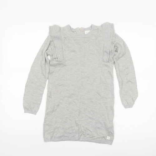 Carrément Beau Girls Grey Long Sleeve Knitted Jumper Dress Size 8 Years