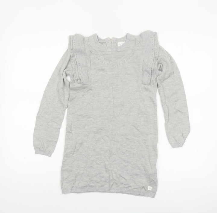 Carrément Beau Girls Grey Long Sleeve Knitted Jumper Dress Size 8 Years