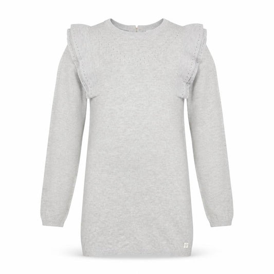 Front view of Carrément Beau girls’ grey long sleeve knitted jumper dress, size 8, years