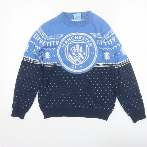 Manchester City Boys Blue Long Sleeve Pullover Jumper Size 10-11 Years