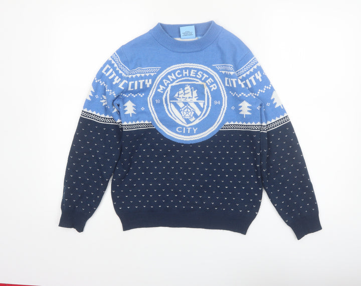 Manchester City Boys Blue Long Sleeve Pullover Jumper Size 10-11 Years
