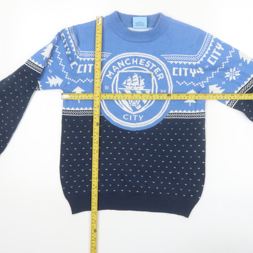 Manchester City Boys Blue Long Sleeve Pullover Jumper Size 10-11 Years