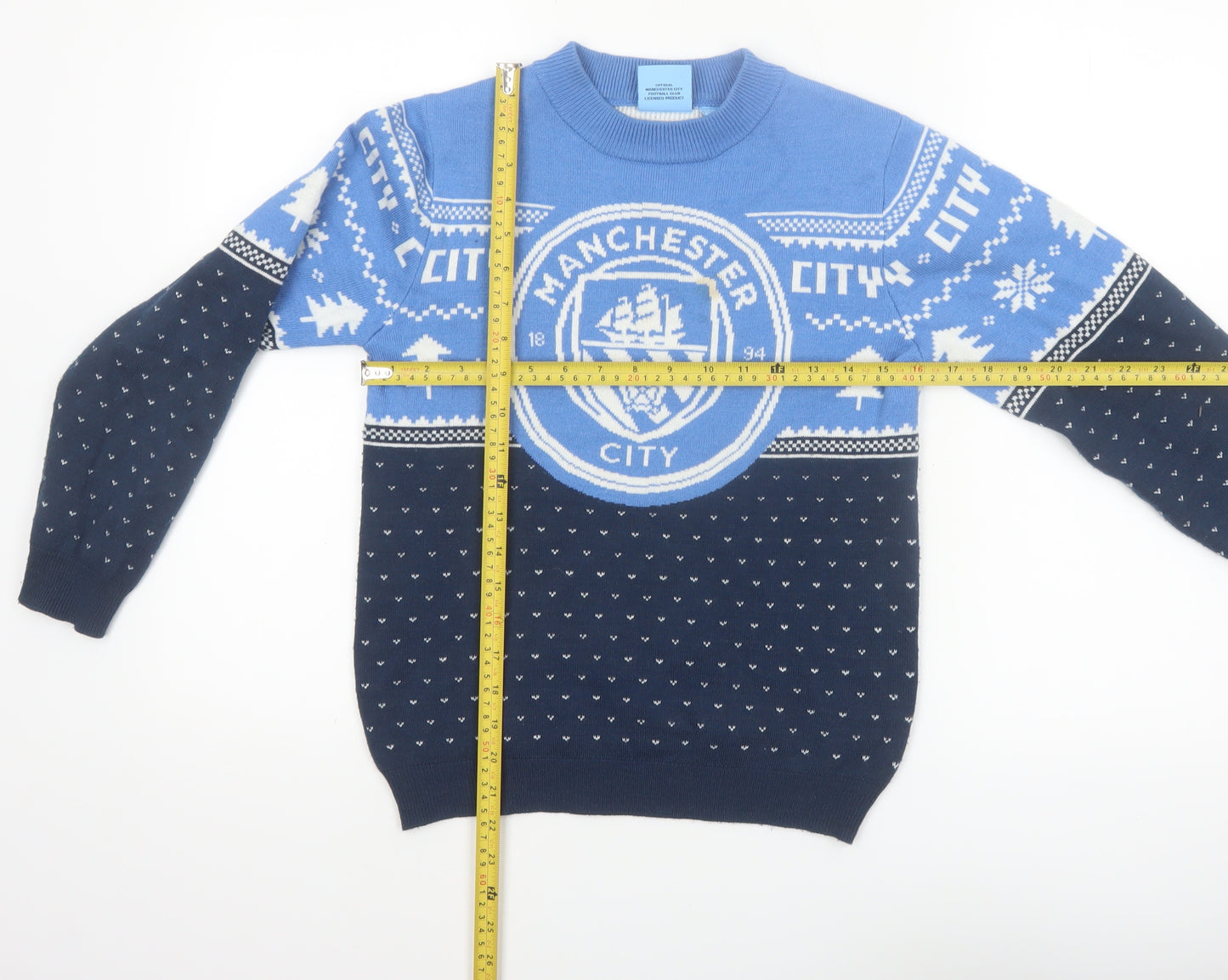 Manchester City Boys Blue Long Sleeve Pullover Jumper Size 10-11 Years