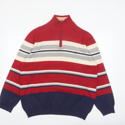 Maine New England Men's Red Striped Cotton 1/2 Zip Jumper Size S