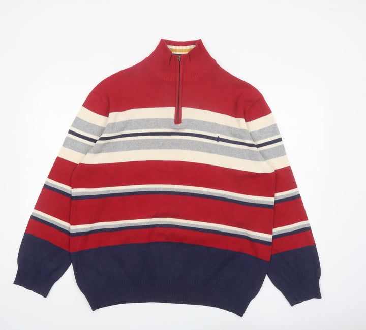 Maine New England Men's Red Striped Cotton 1/2 Zip Jumper Size S