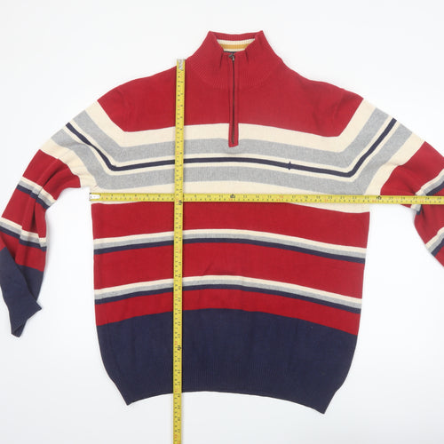 Maine New England Men's Red Striped Cotton 1/2 Zip Jumper Size S
