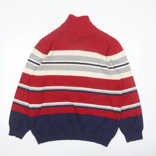 Maine New England Men's Red Striped Cotton 1/2 Zip Jumper Size S