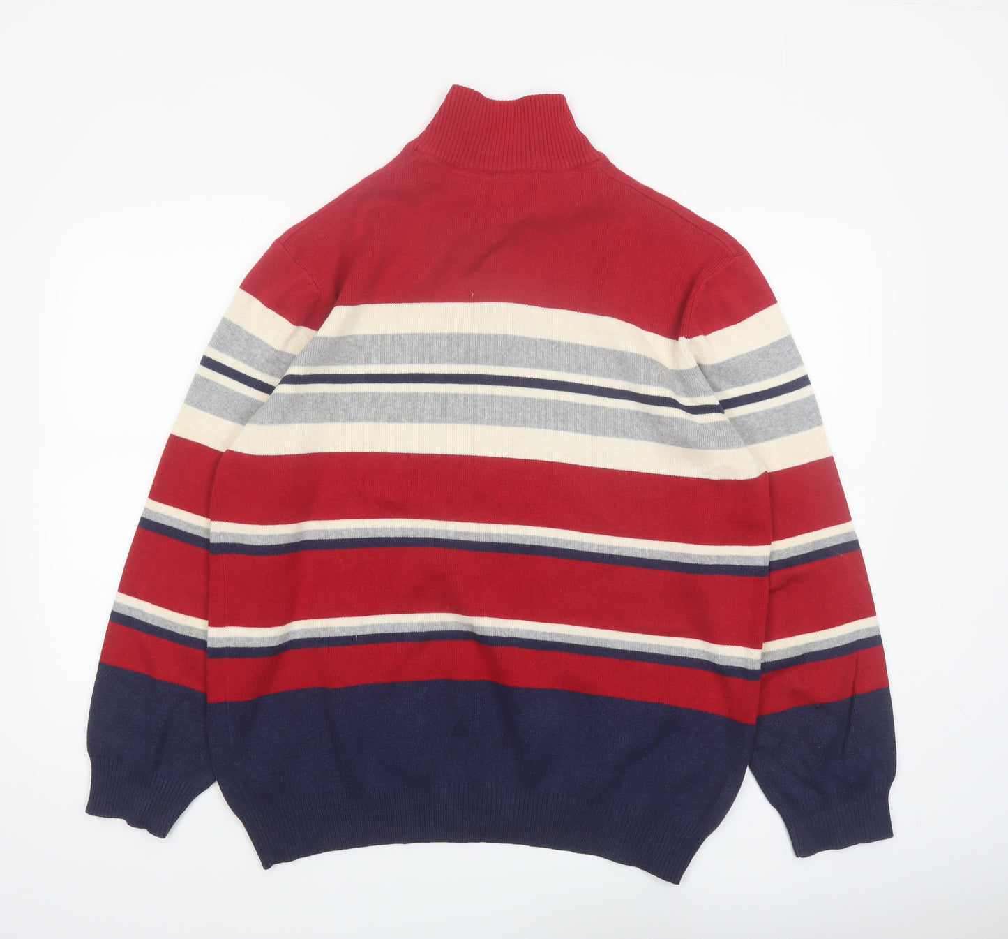 Maine New England Men's Red Striped Cotton 1/2 Zip Jumper Size S