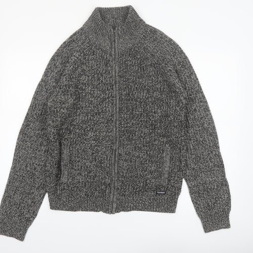 Threadbare Men's Grey Chunky Full Zip High Neck Jumper Size M