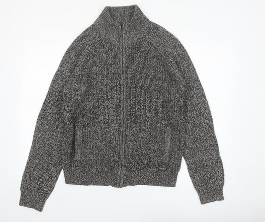 Threadbare Men's Grey Chunky Full Zip High Neck Jumper Size M