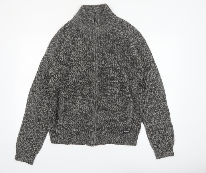 Threadbare Men's Grey Chunky Full Zip High Neck Jumper Size M