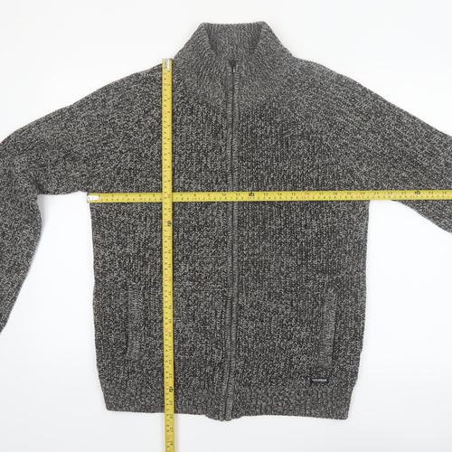 Threadbare Men's Grey Chunky Full Zip High Neck Jumper Size M