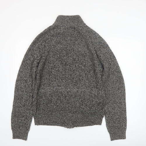 Threadbare Men's Grey Chunky Full Zip High Neck Jumper Size M