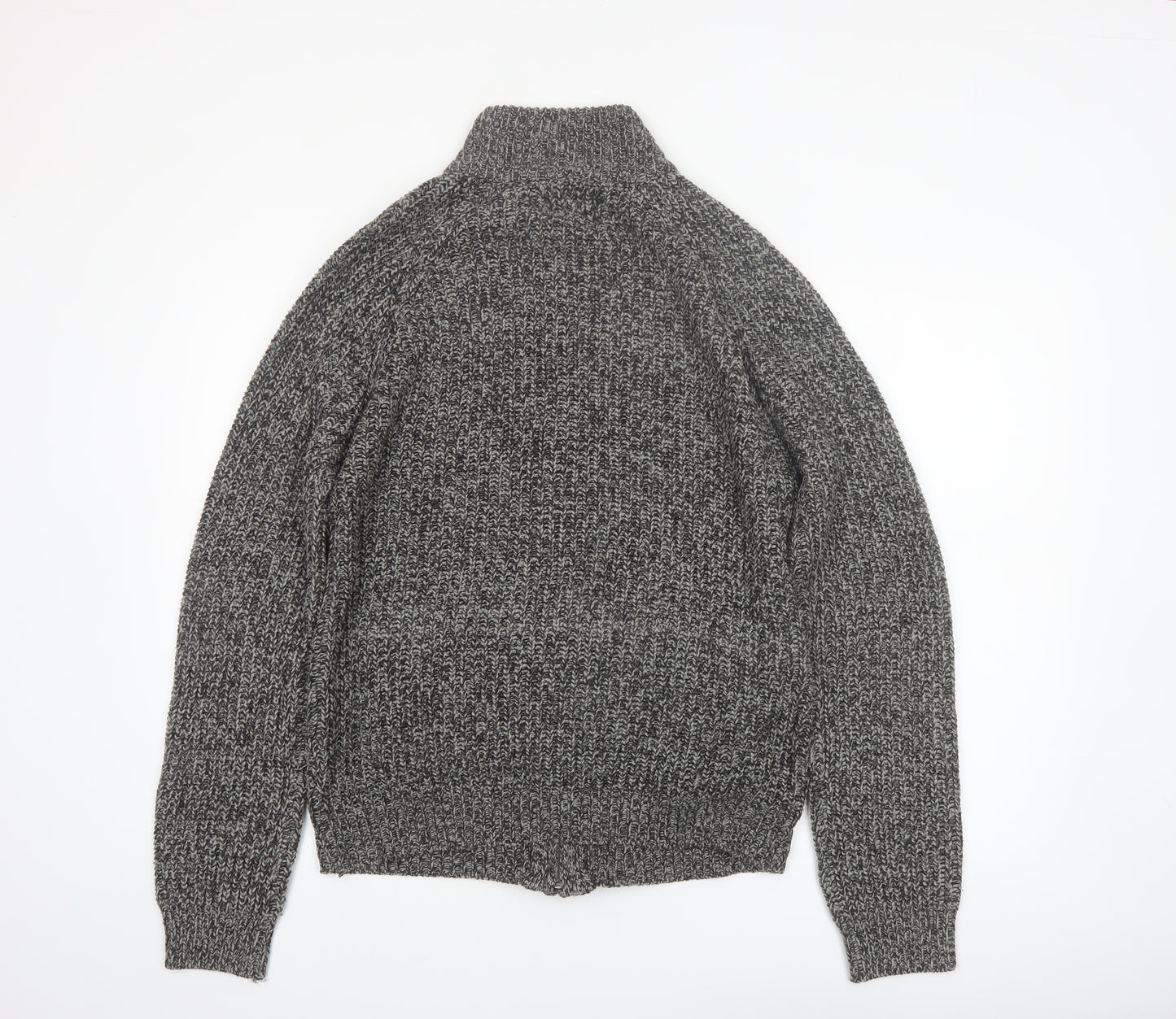 Threadbare Men's Grey Chunky Full Zip High Neck Jumper Size M