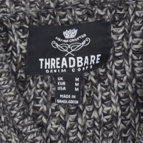 Threadbare Men's Grey Chunky Full Zip High Neck Jumper Size M