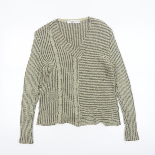 Anne Camond Women's Beige Wool Blend V-Neck Knit Cardigan M