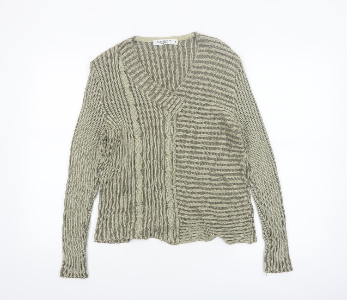Anne Camond Women's Beige Wool Blend V-Neck Knit Cardigan M