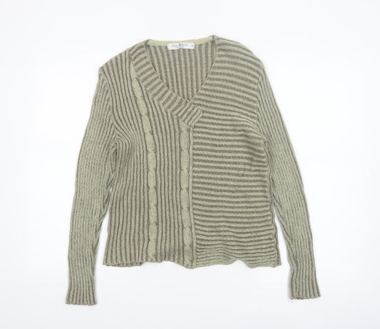 Anne Camond Women's Beige Wool Blend V-Neck Knit Cardigan M