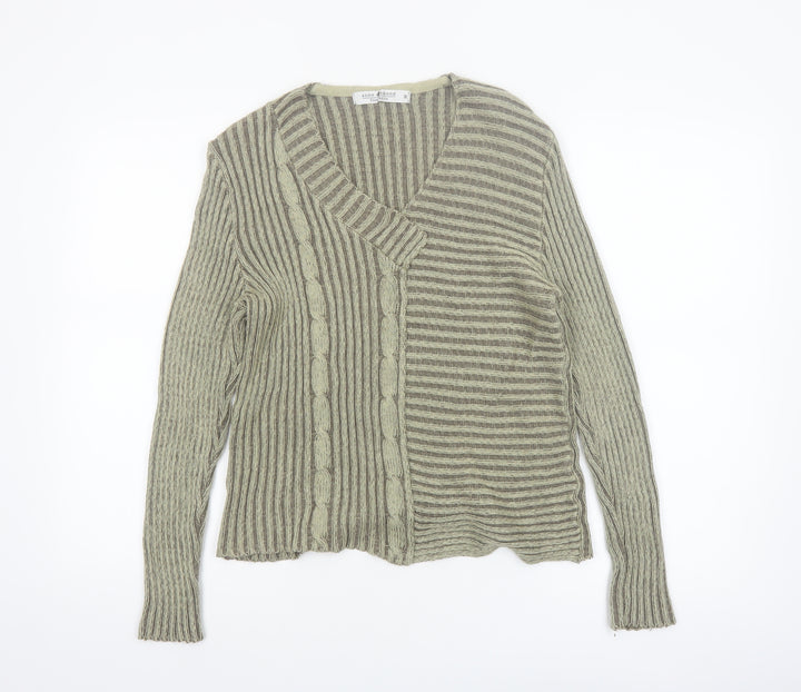 Anne Camond Women's Beige Wool Blend V-Neck Knit Cardigan M