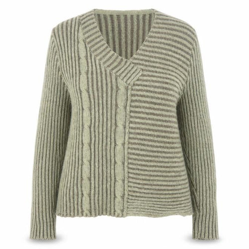Anne Camond Women's Beige Wool Blend V-Neck Knit Cardigan M