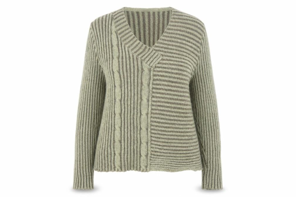 Anne Camond Women's Beige Wool Blend V-Neck Knit Cardigan M
