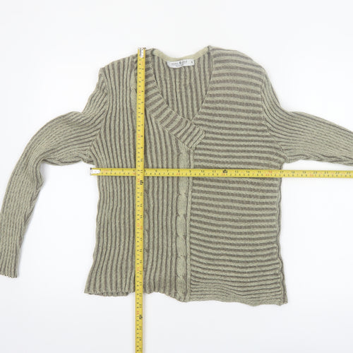 Anne Camond Women's Beige Wool Blend V-Neck Knit Cardigan M