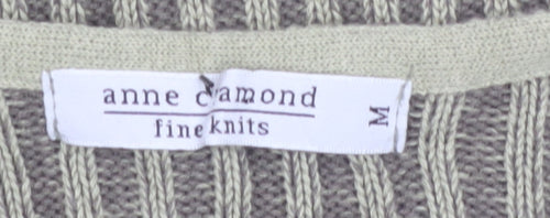 Anne Camond Women's Beige Wool Blend V-Neck Knit Cardigan M