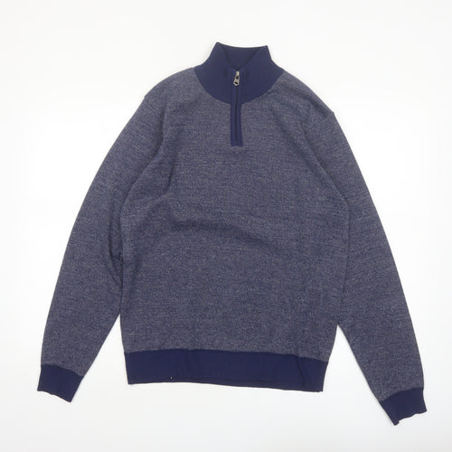 Kensington Eastside Men's Blue Half Zip High Neck Knit Jumper Size M