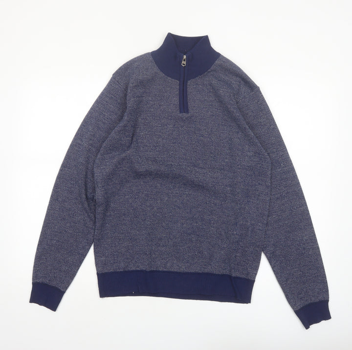 Kensington Eastside Men's Blue Half Zip High Neck Knit Jumper Size M