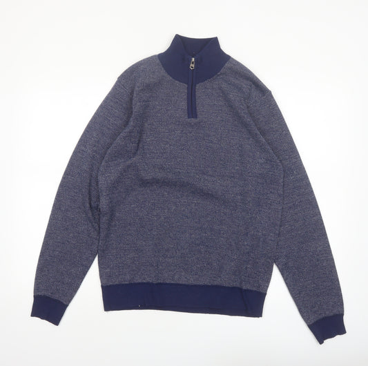 Kensington Eastside Men's Blue Half Zip High Neck Knit Jumper Size M