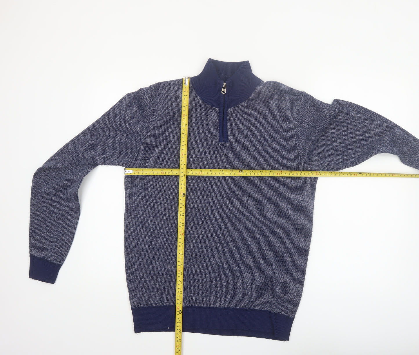 Kensington Eastside Men's Blue Half Zip High Neck Knit Jumper Size M