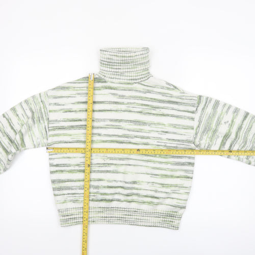 Marks and Spencer Women's Green Striped Roll Neck Jumper Size M