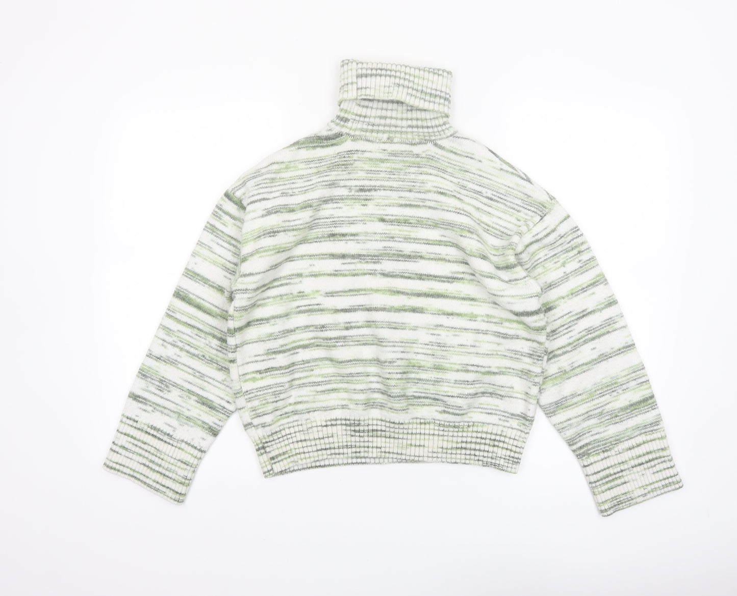Marks and Spencer Women's Green Striped Roll Neck Jumper Size M