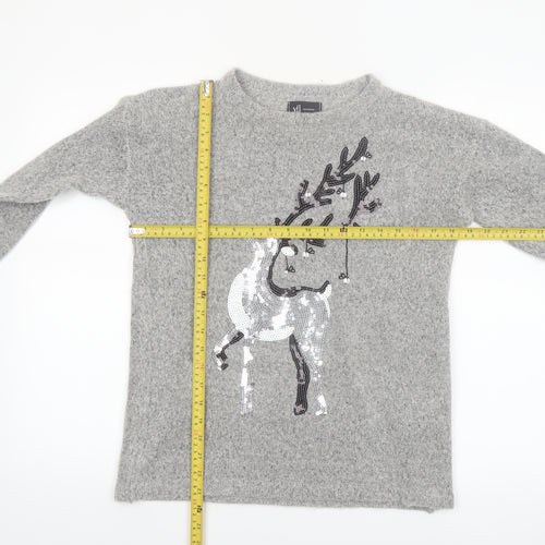 Reserved YFL Womens Grey Sequin Reindeer Christmas Jumper Size M