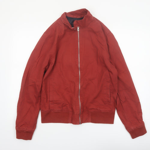 New Look Men Red Cotton Bomber Jacket Medium Full Zip Casual