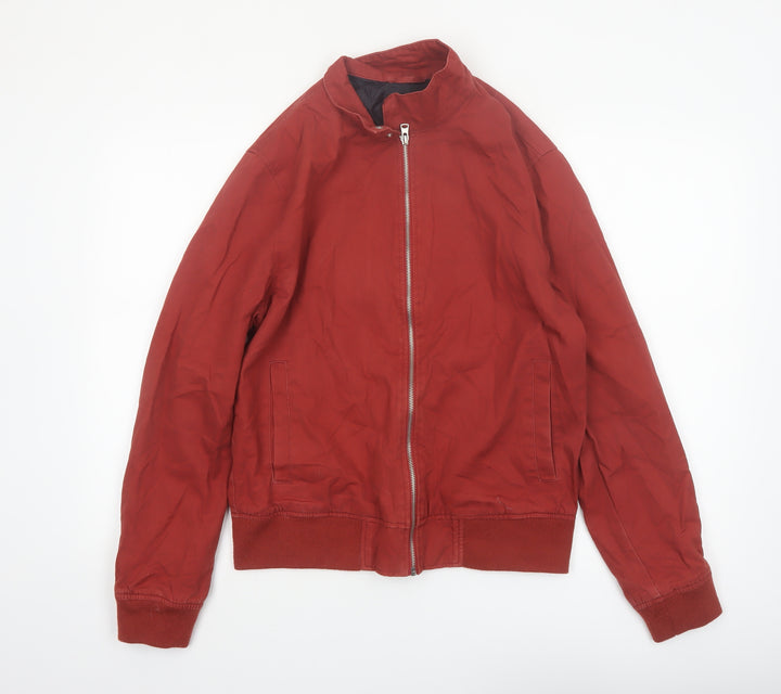New Look Men Red Cotton Bomber Jacket Medium Full Zip Casual