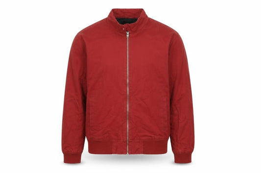 Front view of New Look Men Red Cotton Bomber Jacket Medium Full Zip Casual
