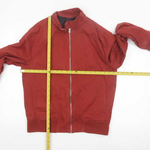 New Look Men Red Cotton Bomber Jacket Medium Full Zip Casual