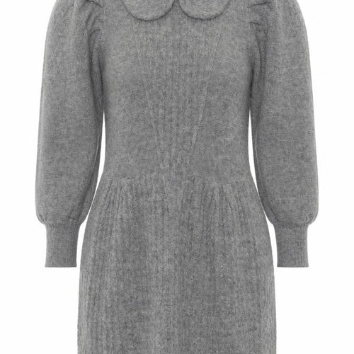 Topshop Women’s Grey Knit Jumper Dress XS Long Puff Sleeve Collared