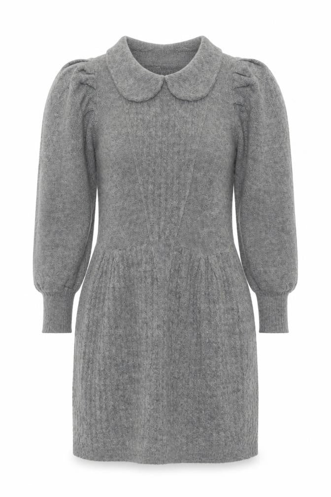 Topshop Women’s Grey Knit Jumper Dress XS Long Puff Sleeve Collared