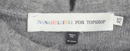 Topshop Women’s Grey Knit Jumper Dress XS Long Puff Sleeve Collared