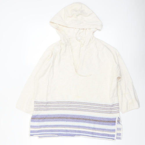 Poetry Women Ivory Hooded Jumper UK 8/10 100% Cotton Striped Pullover
